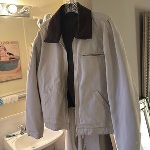 Super warm and comfy cream jacket with dark green lining